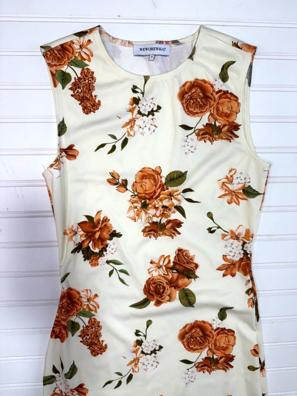 WeWoreWhat Floral Midi Dress Ruched Bodycon Cream Size S - Picture 5 of 7